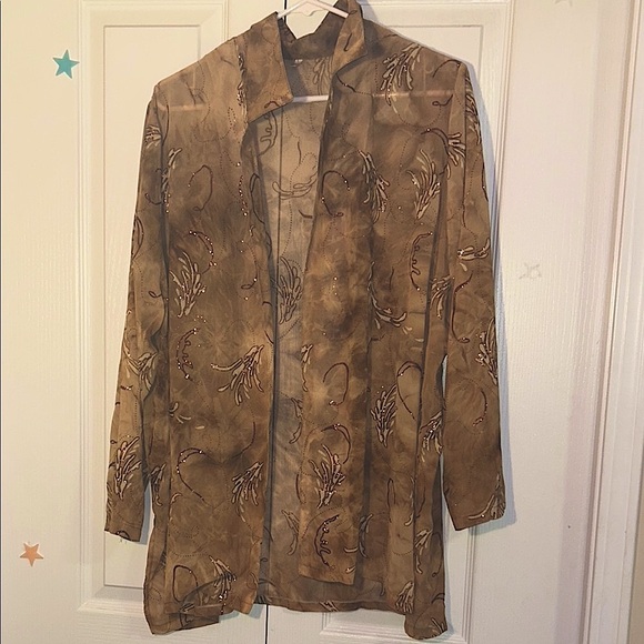 Elegant Brown Glitter Sheer Women's Jacket and Tank Top Set whimsigoth - Picture 3 of 9